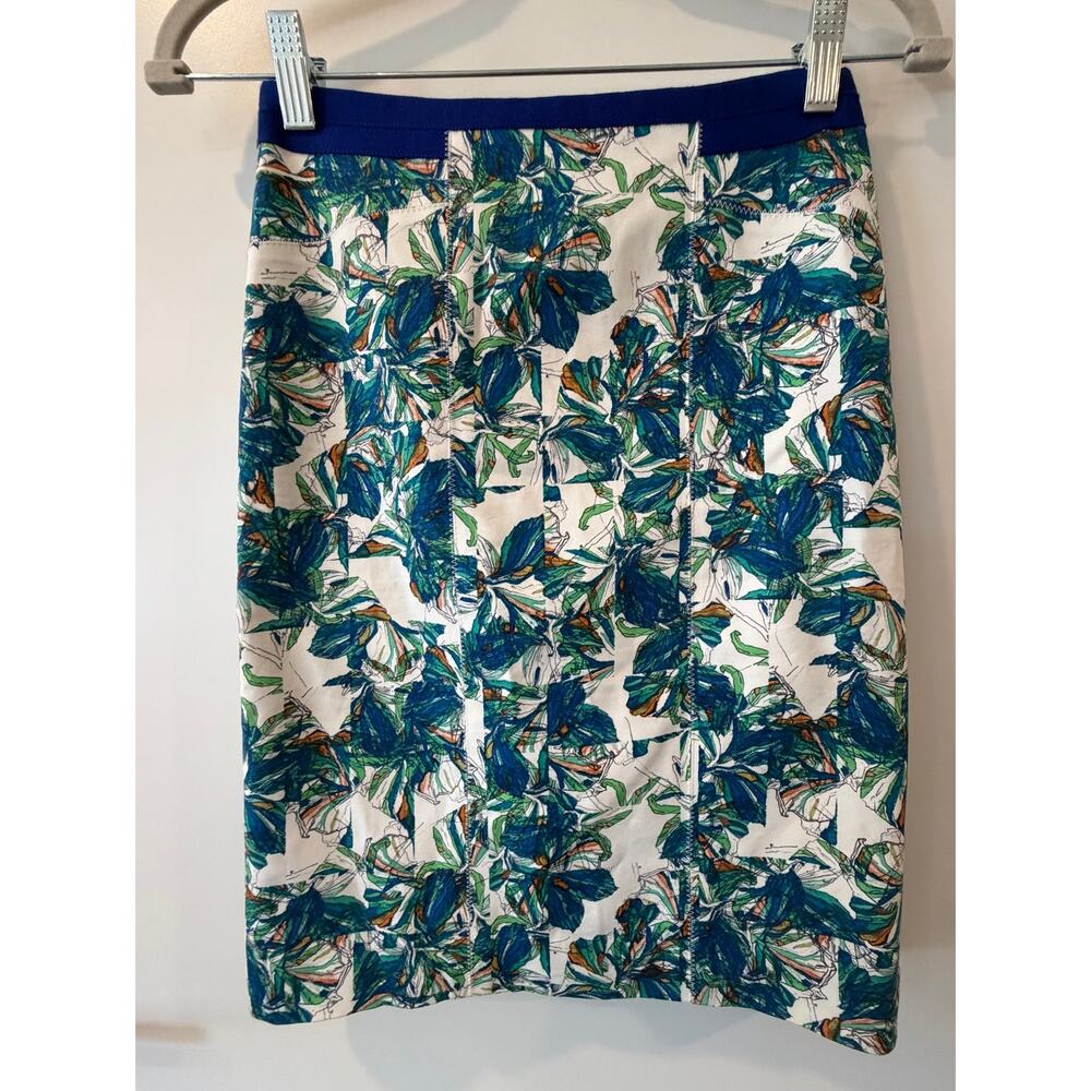Club Monaco Francis Blue Floral Pencil Skirt Womens 00 XXS Spring